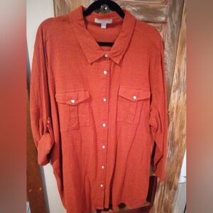 Woman Within Terracotta Textured Blouse